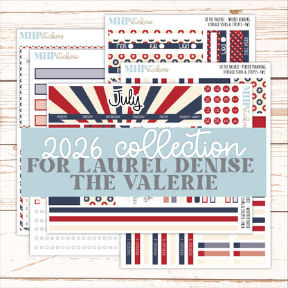 JULY Stickers for The Valerie Laurel Denise Planner "Vintage Stars & Stripes" || TC