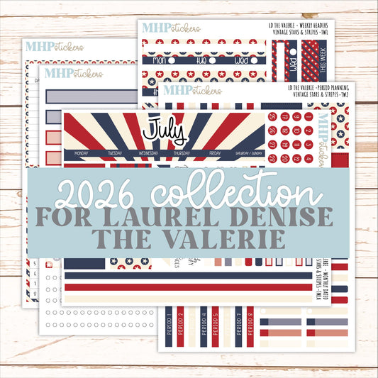JULY Stickers for The Valerie Laurel Denise Planner "Vintage Stars & Stripes" || TC
