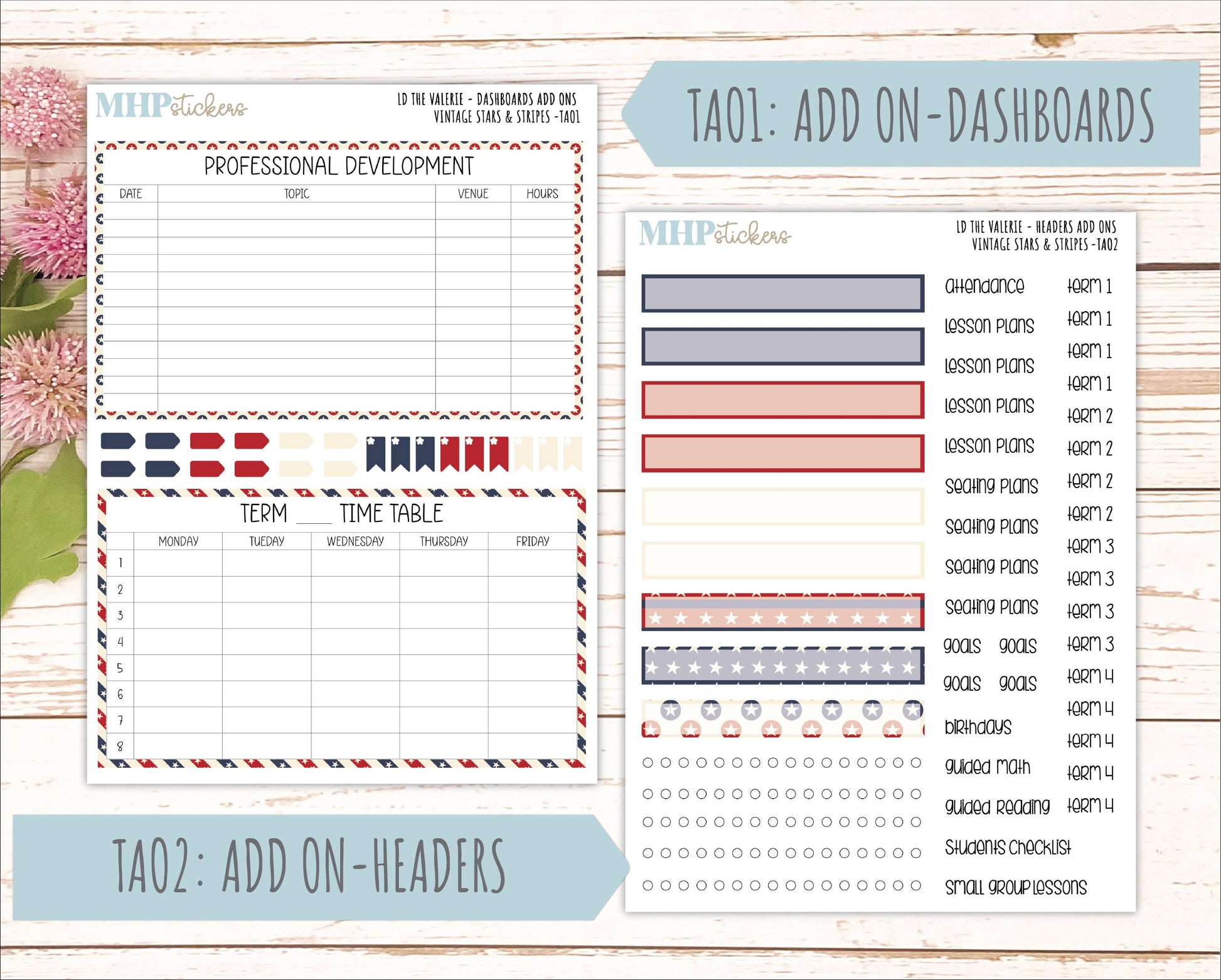JULY Stickers for The Valerie Laurel Denise Planner "Vintage Stars & Stripes" || TC