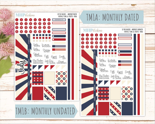 JULY Stickers for The Valerie Laurel Denise Planner "Vintage Stars & Stripes" || TC