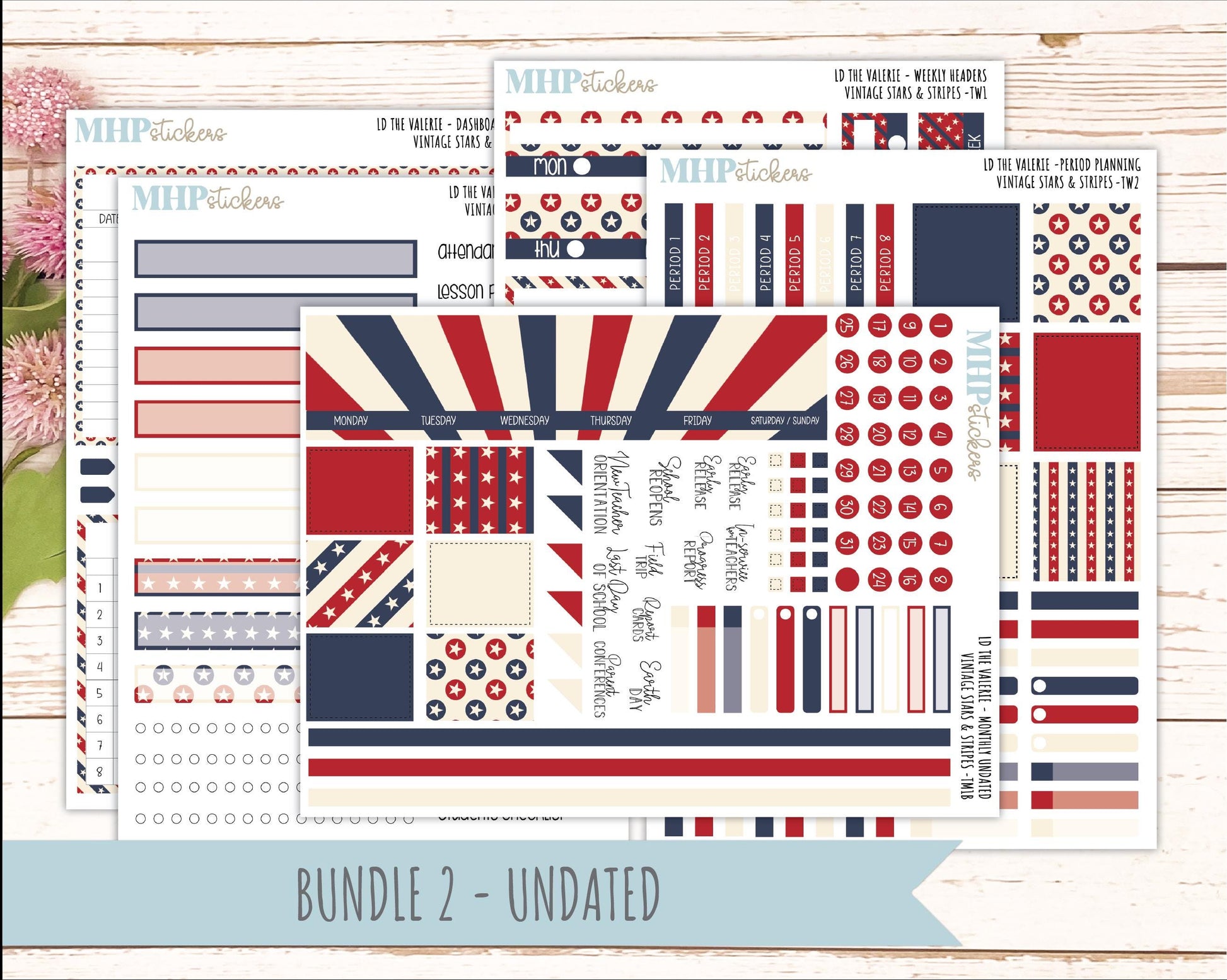 JULY Stickers for The Valerie Laurel Denise Planner "Vintage Stars & Stripes" || TC