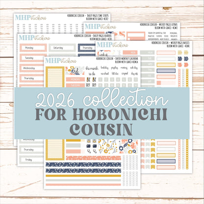 JULY 2026 Stickers for Hobonichi Cousin. A5 Planners "Bloom with Grace" || HC