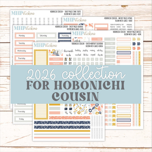JULY 2026 Stickers for Hobonichi Cousin. A5 Planners "Bloom with Grace" || HC