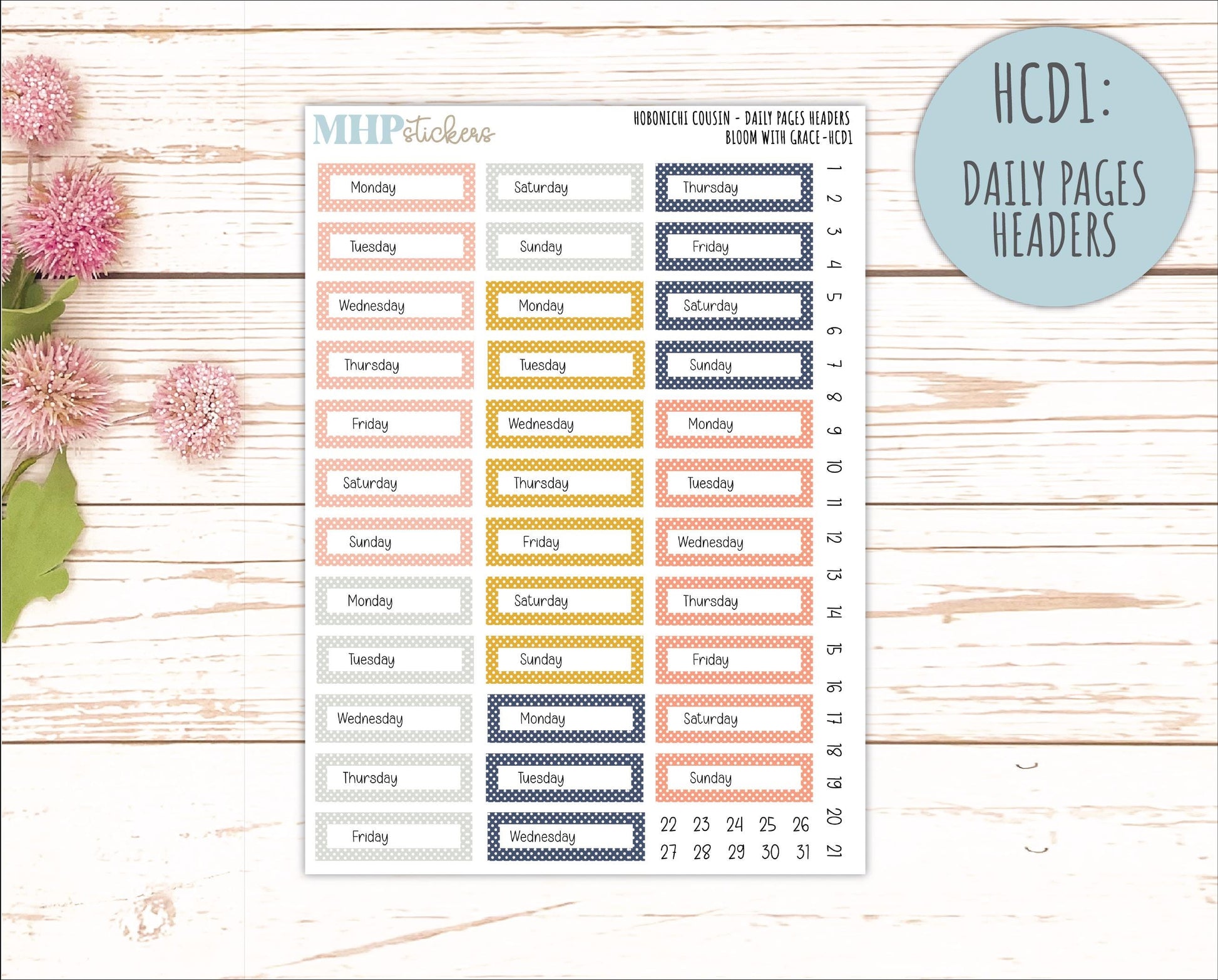JULY 2026 Stickers for Hobonichi Cousin. A5 Planners "Bloom with Grace" || HC