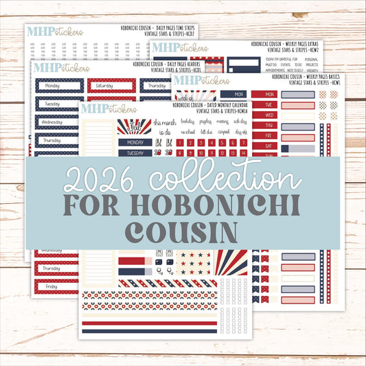 JULY 2026 Stickers for Hobonichi Cousin. A5 Planners "Vintage Stars & Stripes" || HC