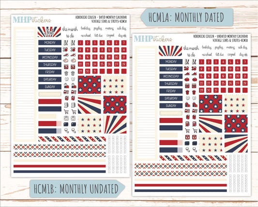 JULY 2026 Stickers for Hobonichi Cousin. A5 Planners "Vintage Stars & Stripes" || HC