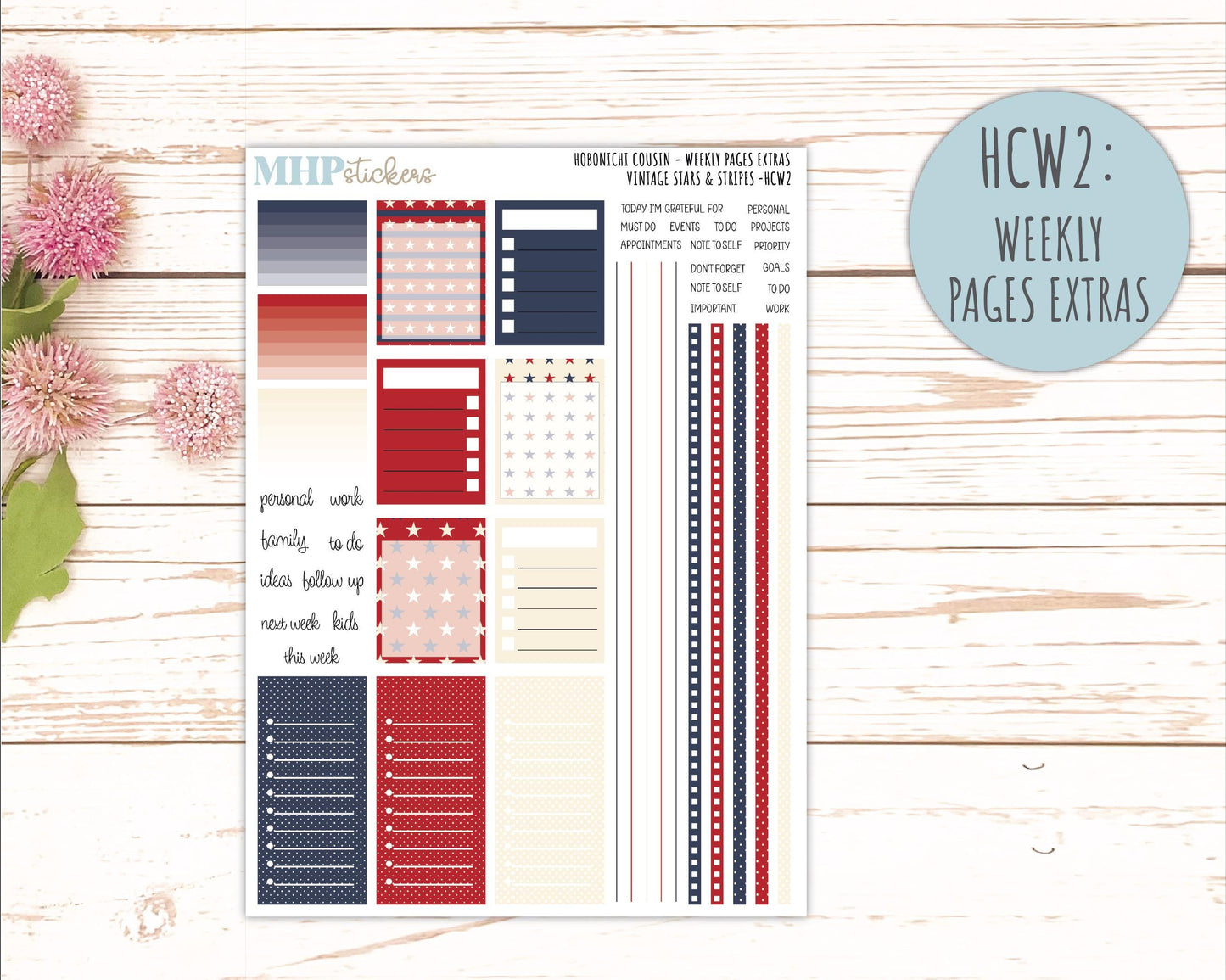 JULY 2026 Stickers for Hobonichi Cousin. A5 Planners "Vintage Stars & Stripes" || HC