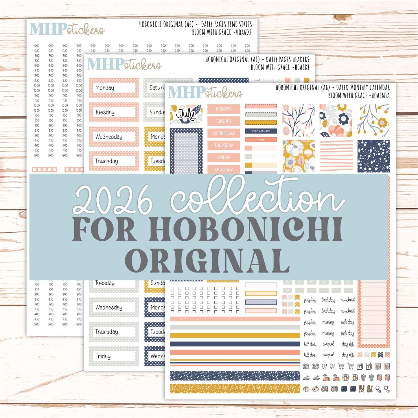 JULY 2026 Stickers for Hobonichi Techo Original. A6 Planners "Bloom with Grace" || HO