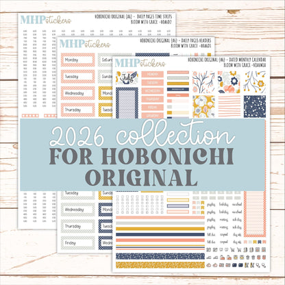 JULY 2026 Stickers for Hobonichi Techo Original. A6 Planners "Bloom with Grace" || HO
