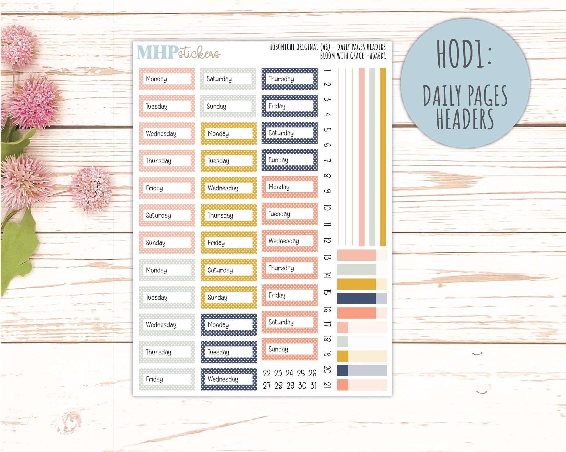 JULY 2026 Stickers for Hobonichi Techo Original. A6 Planners "Bloom with Grace" || HO