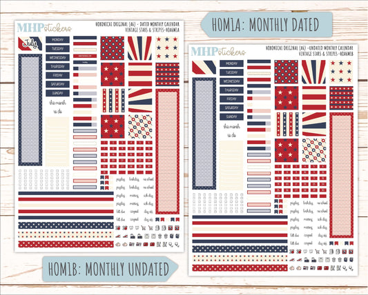 JULY 2026 Stickers for Hobonichi Techo Original. A6 Planners "Vintage Stars & Stripes" || HO