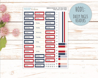 JULY 2026 Stickers for Hobonichi Techo Original. A6 Planners "Vintage Stars & Stripes" || HO