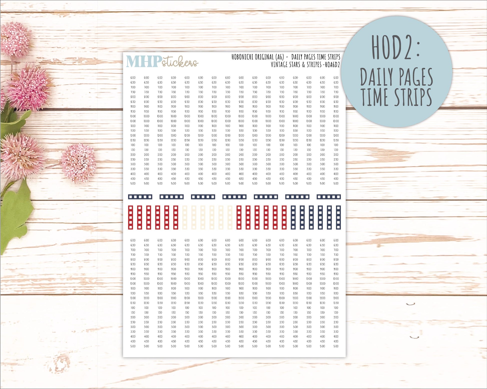 JULY 2026 Stickers for Hobonichi Techo Original. A6 Planners "Vintage Stars & Stripes" || HO