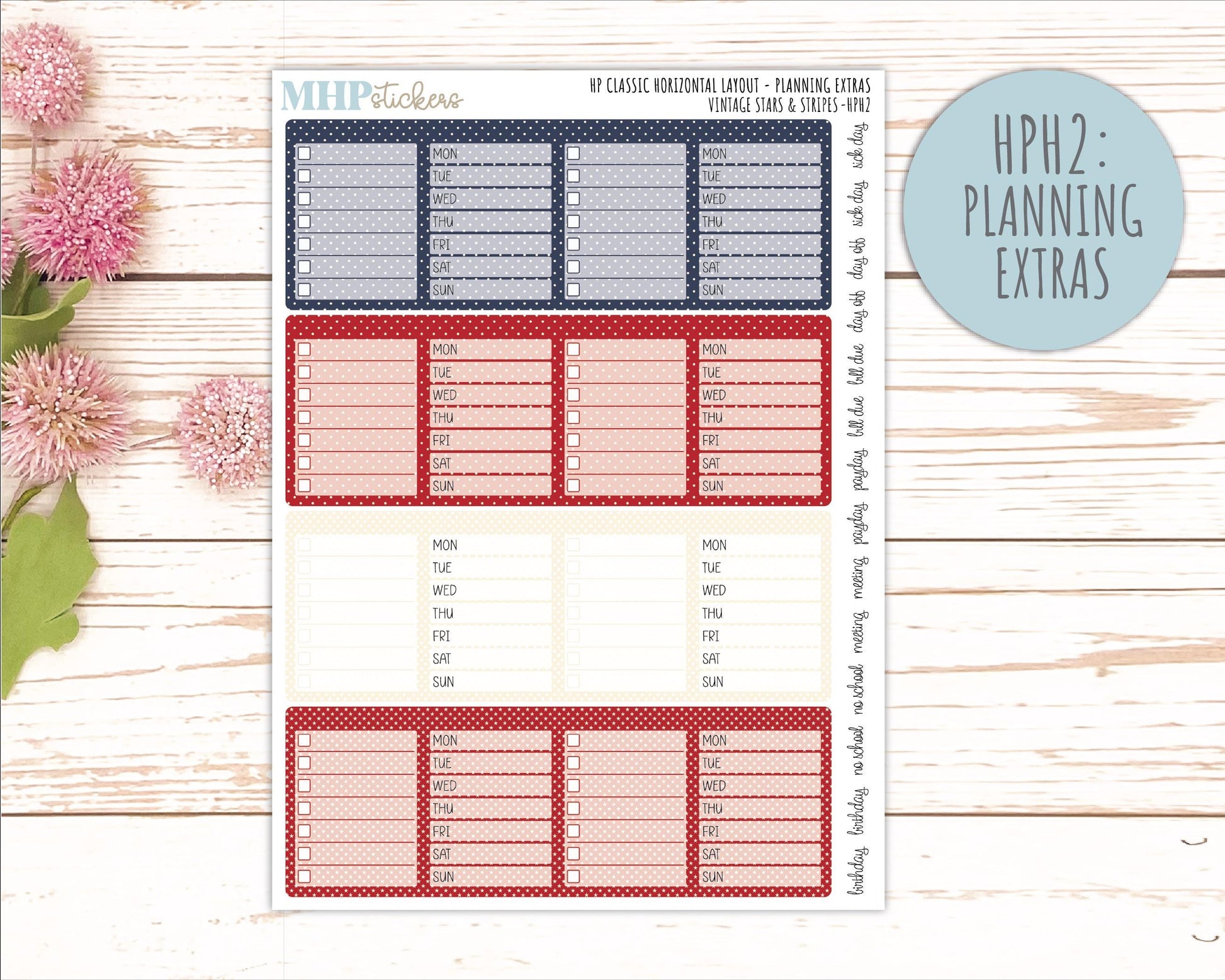 JULY Stickers for Happy Planner Classic Horizontal Layout. 2026 Collection. "Vintage Stars & Stripes" || HPH