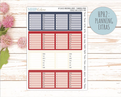 JULY Stickers for Happy Planner Classic Horizontal Layout. 2026 Collection. "Vintage Stars & Stripes" || HPH