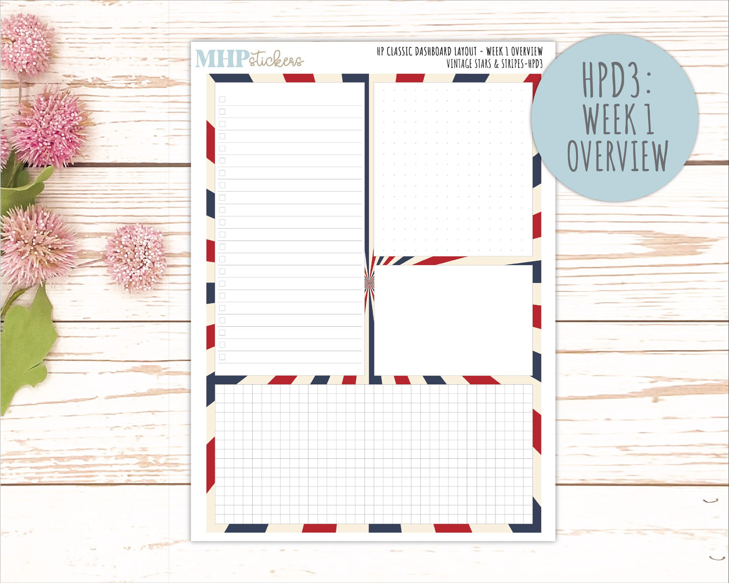 JULY Stickers for Happy Planner Classic Dashboard Layout. 2026 Collection. "Vintage Stars & Stripes" || HPD