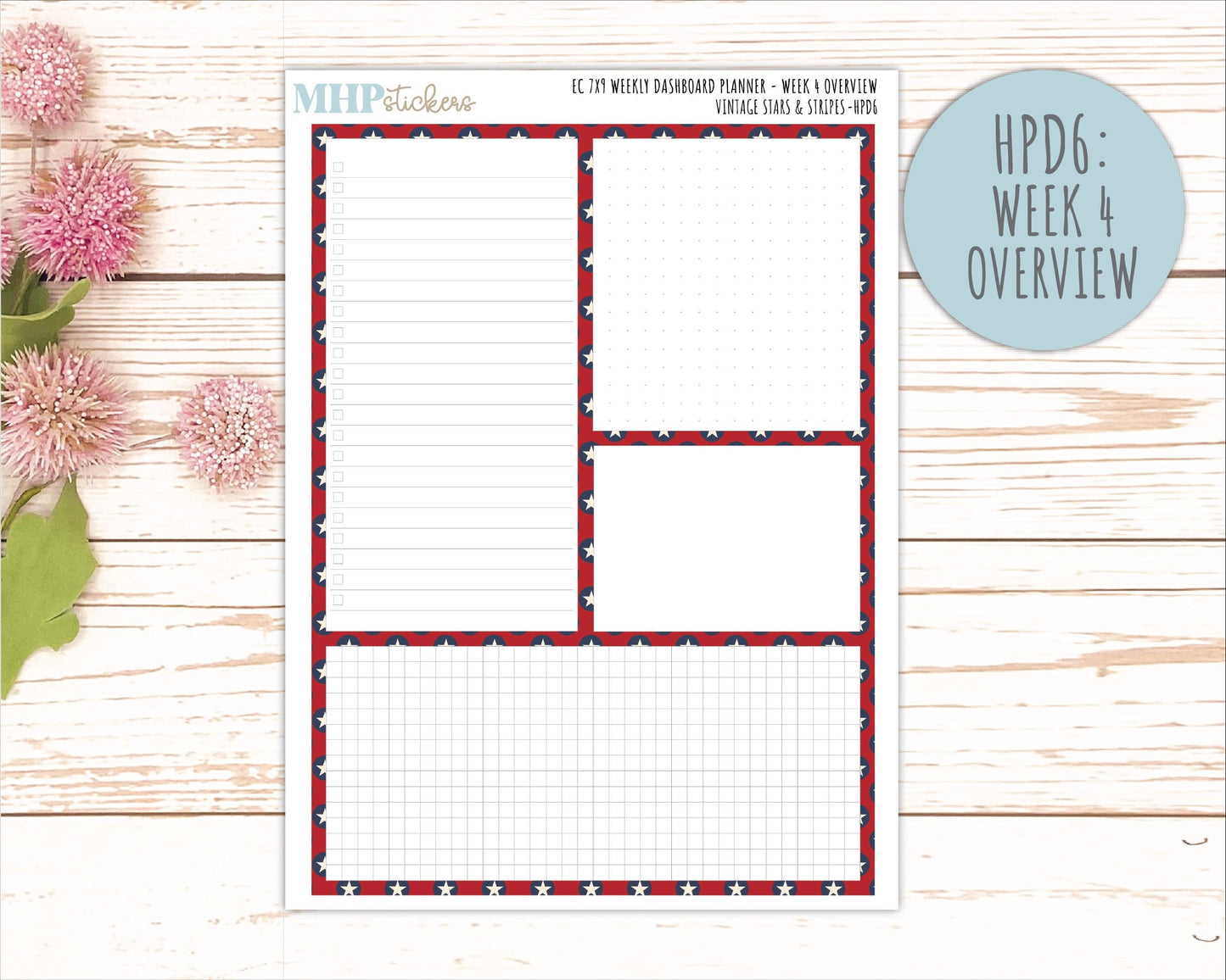 JULY Stickers for Happy Planner Classic Dashboard Layout. 2026 Collection. "Vintage Stars & Stripes" || HPD