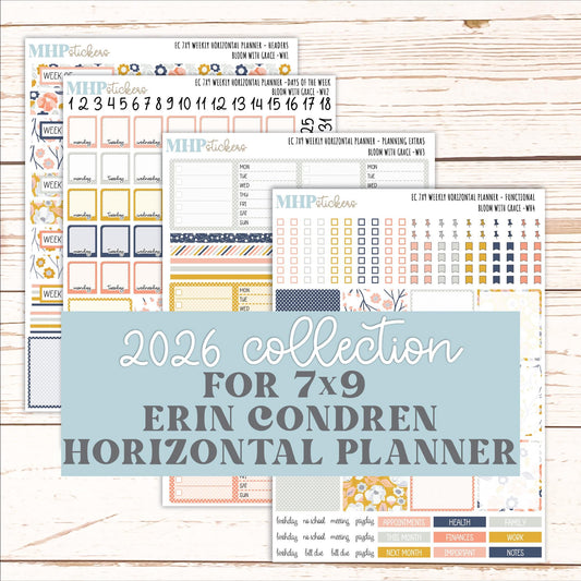 JULY Weekly Horizontal Planning Kit for 7x9 Erin Condren Planners. 2026 Collection "Blomom with Grace" || ECWH