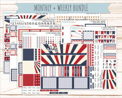 JULY Weekly Horizontal Planning Kit for 7x9 Erin Condren Planners. 2026 Collection "Vintage Stars & Stripes " || ECWH