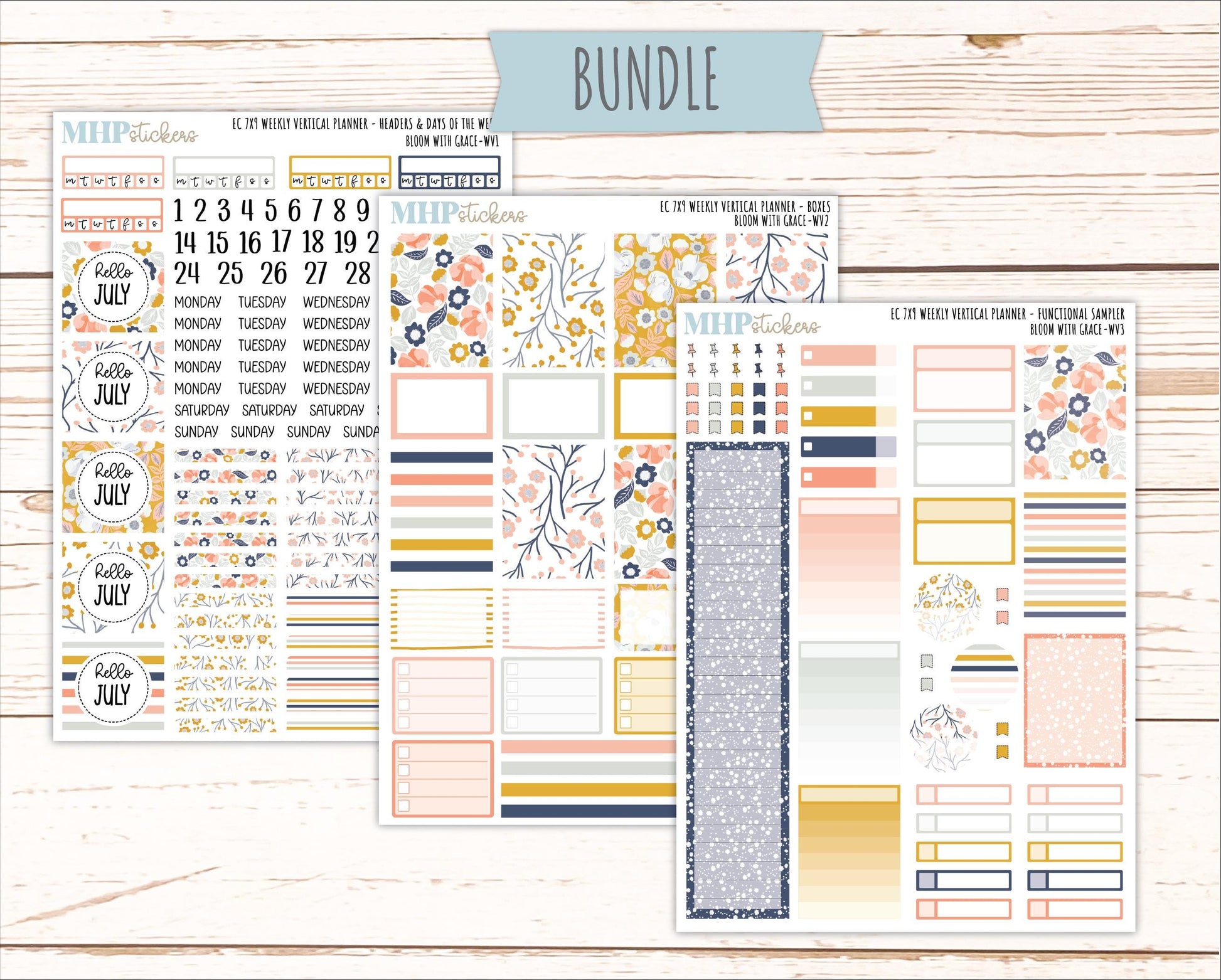 JULY Weekly Vertical Kits for 7x9 Erin Condren Planners. 2026 Collection "Bloom with Grace" || ECWV