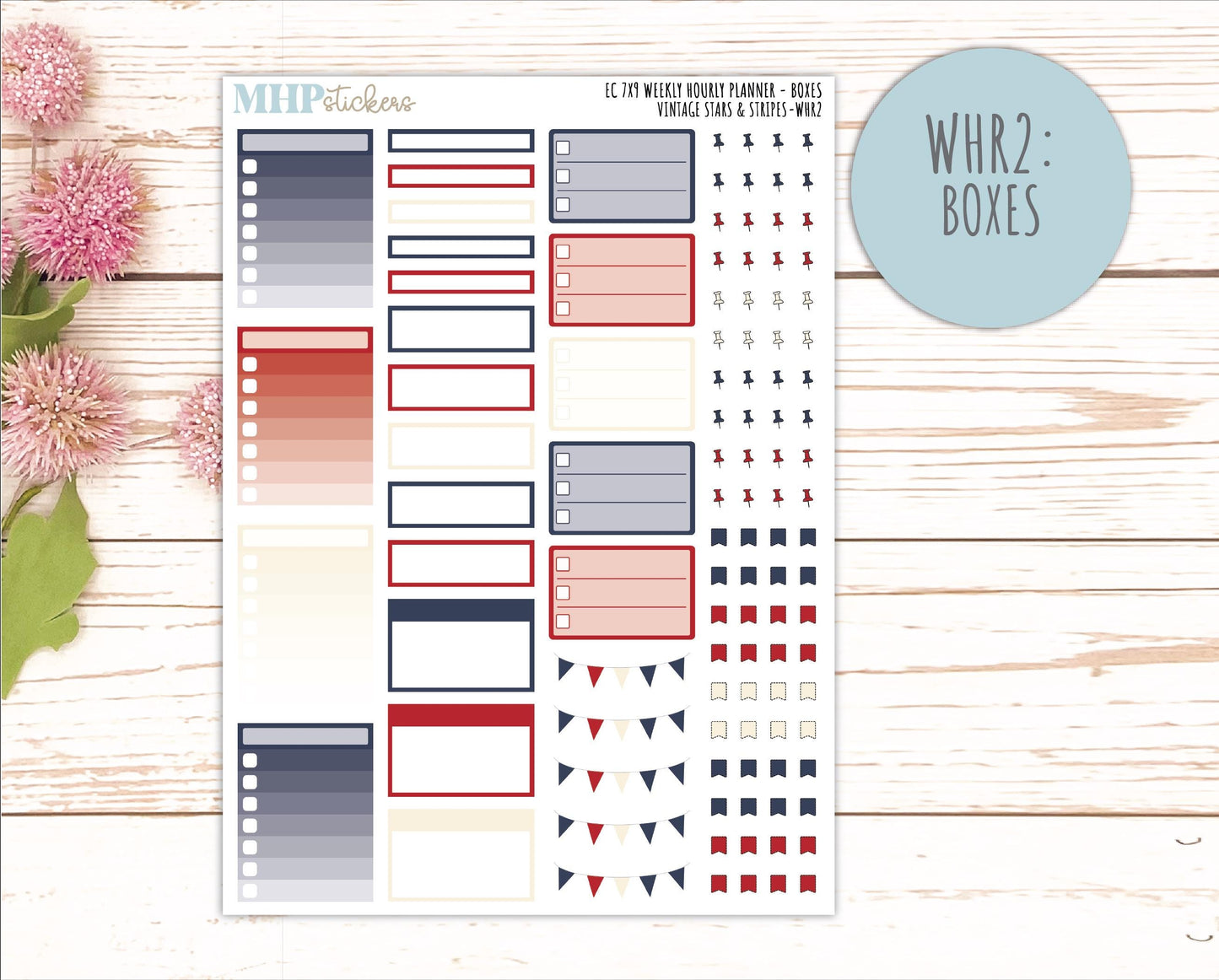 JULY Weekly Hourly Planning Kits for 7x9 Erin Condren Planners. 2026 Collection "Vintage Stars & stripes" || ECWHR