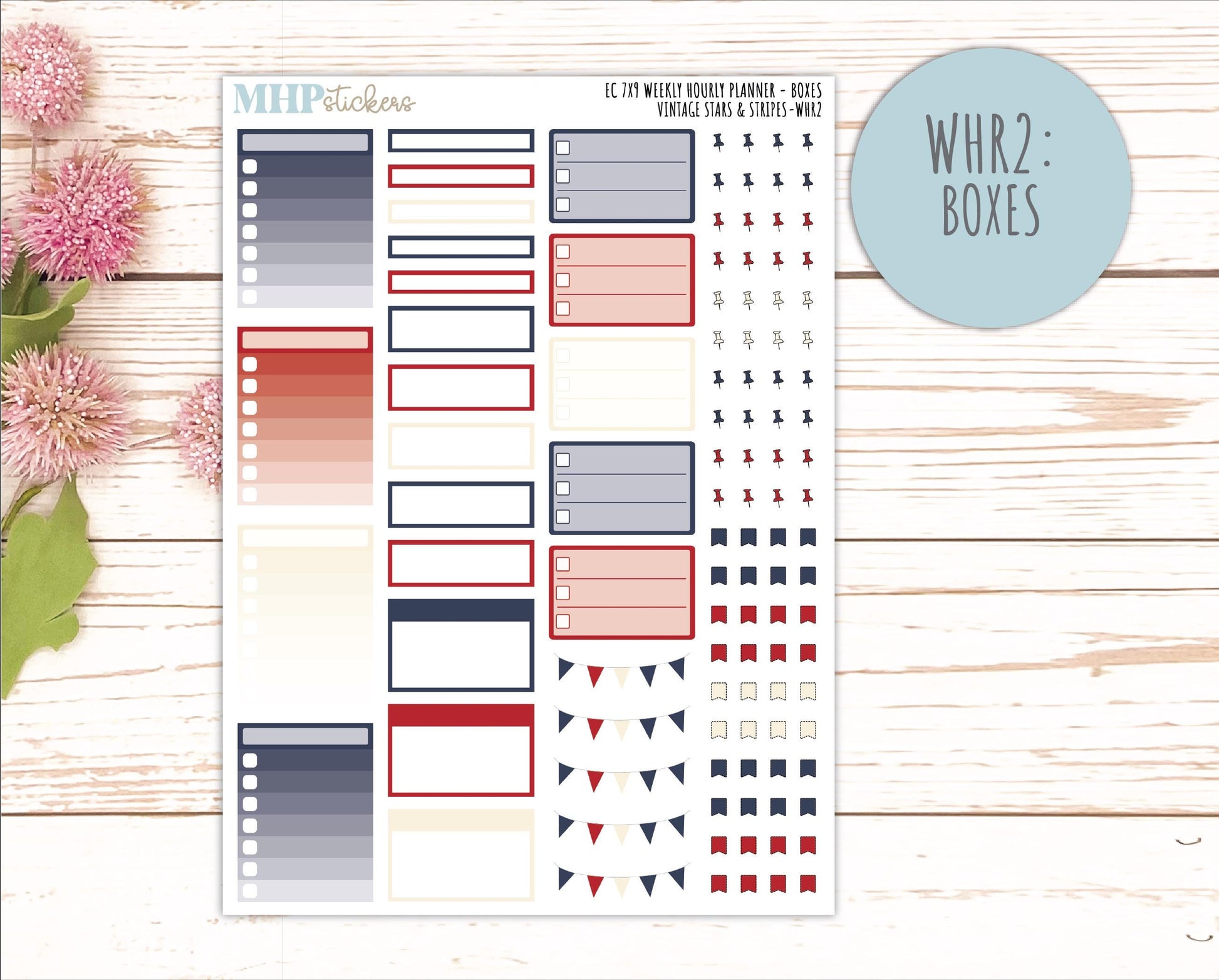JULY Weekly Hourly Planning Kits for 7x9 Erin Condren Planners. 2026 Collection "Vintage Stars & stripes" || ECWHR