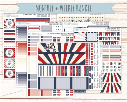 JULY Weekly Hourly Planning Kits for 7x9 Erin Condren Planners. 2026 Collection "Vintage Stars & stripes" || ECWHR
