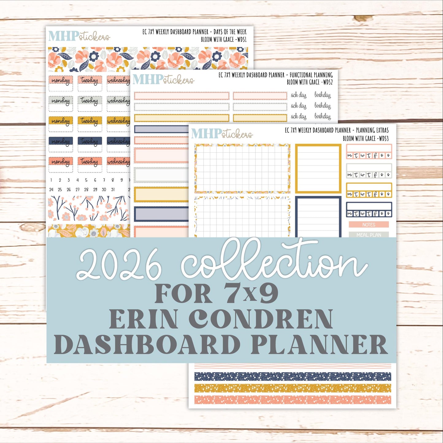 JULY Weekly Dashboard Kit for 7x9 Erin Condren Planners. 2026 Collection "Bloom with Grace" || ECWDS
