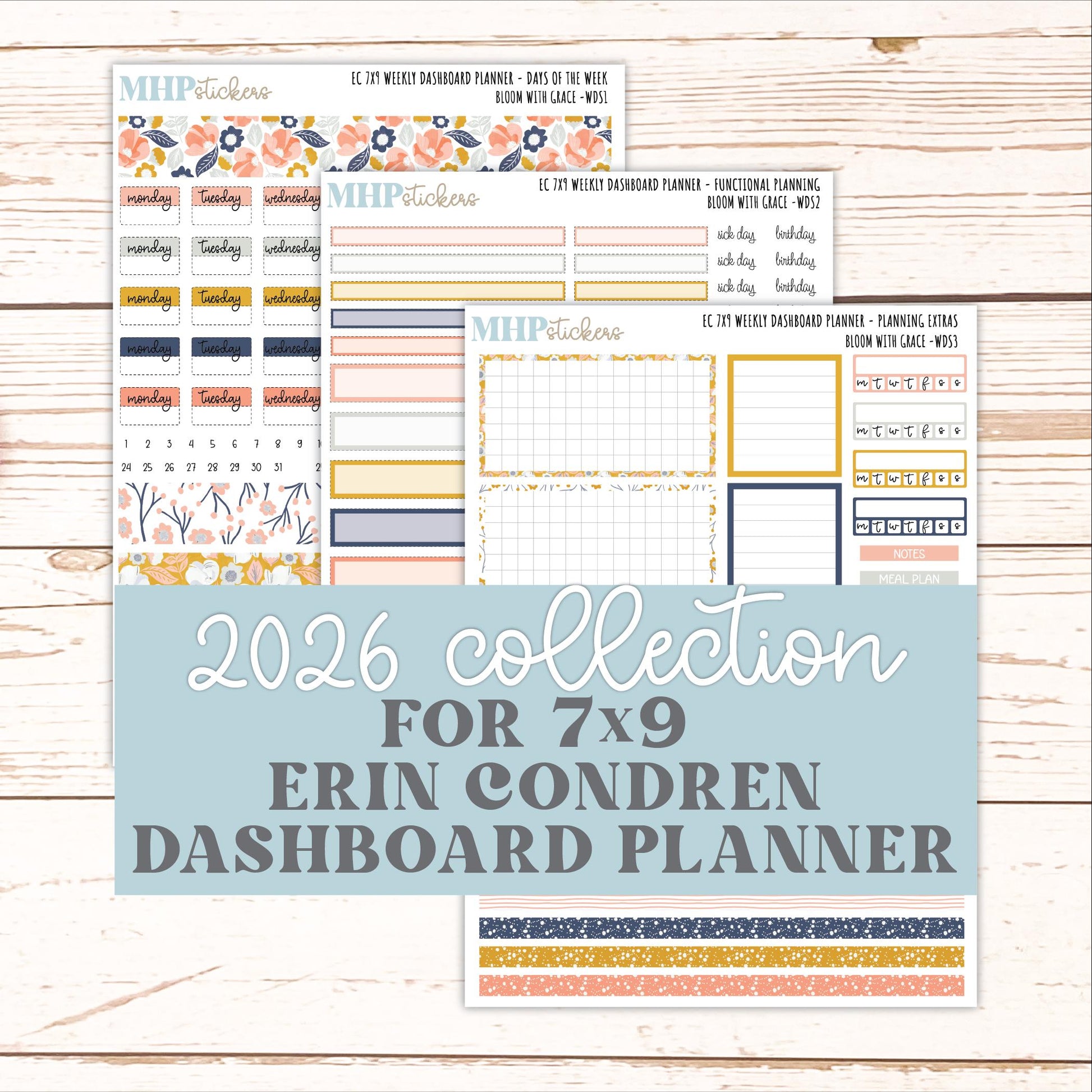 JULY Weekly Dashboard Kit for 7x9 Erin Condren Planners. 2026 Collection "Bloom with Grace" || ECWDS
