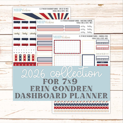 JULY Weekly Dashboard Kit for 7x9 Erin Condren Planners. 2026 Collection "Vintage Stars & Stripes" || ECWDS