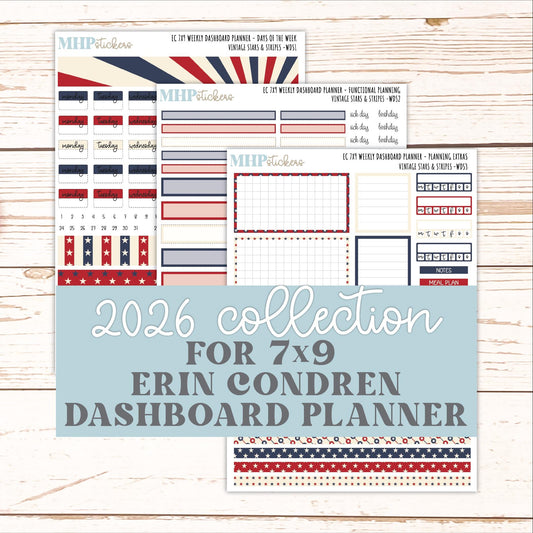 JULY Weekly Dashboard Kit for 7x9 Erin Condren Planners. 2026 Collection "Vintage Stars & Stripes" || ECWDS
