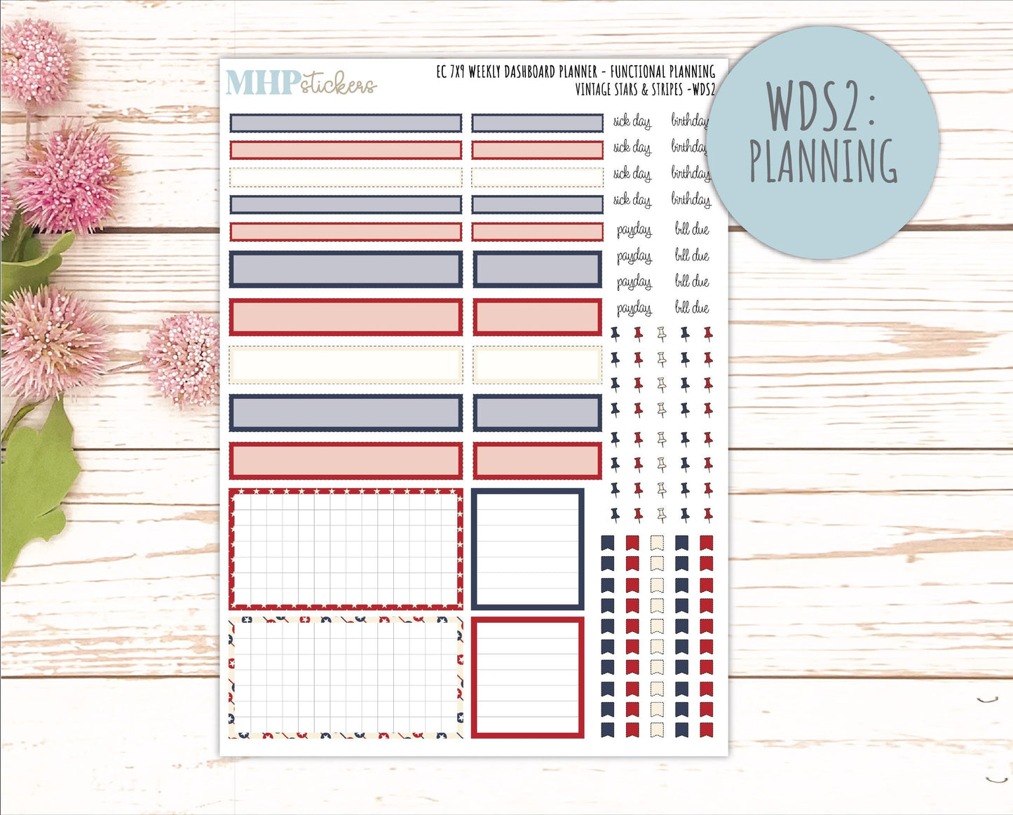 JULY Weekly Dashboard Kit for 7x9 Erin Condren Planners. 2026 Collection "Vintage Stars & Stripes" || ECWDS