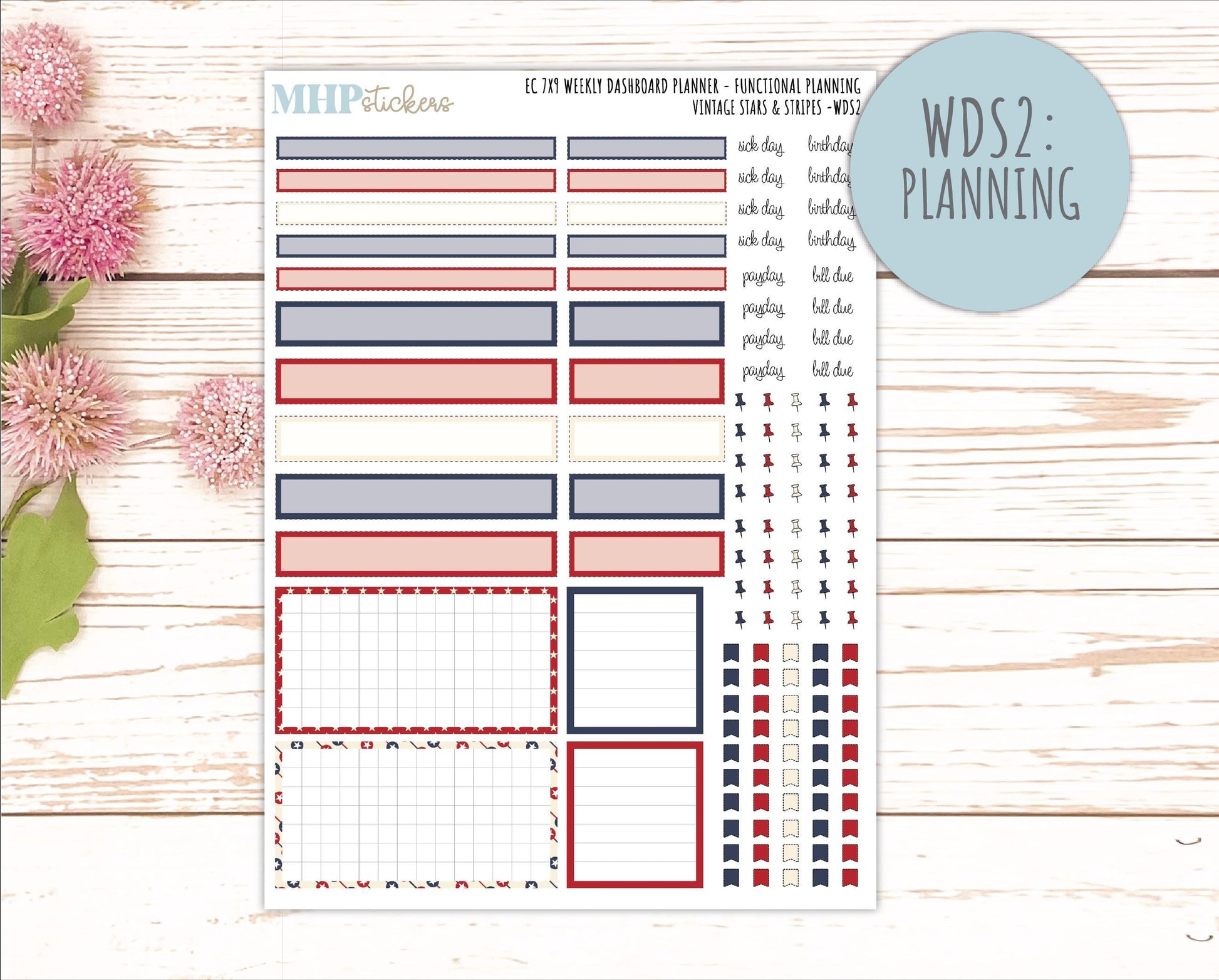 JULY Weekly Dashboard Kit for 7x9 Erin Condren Planners. 2026 Collection "Vintage Stars & Stripes" || ECWDS