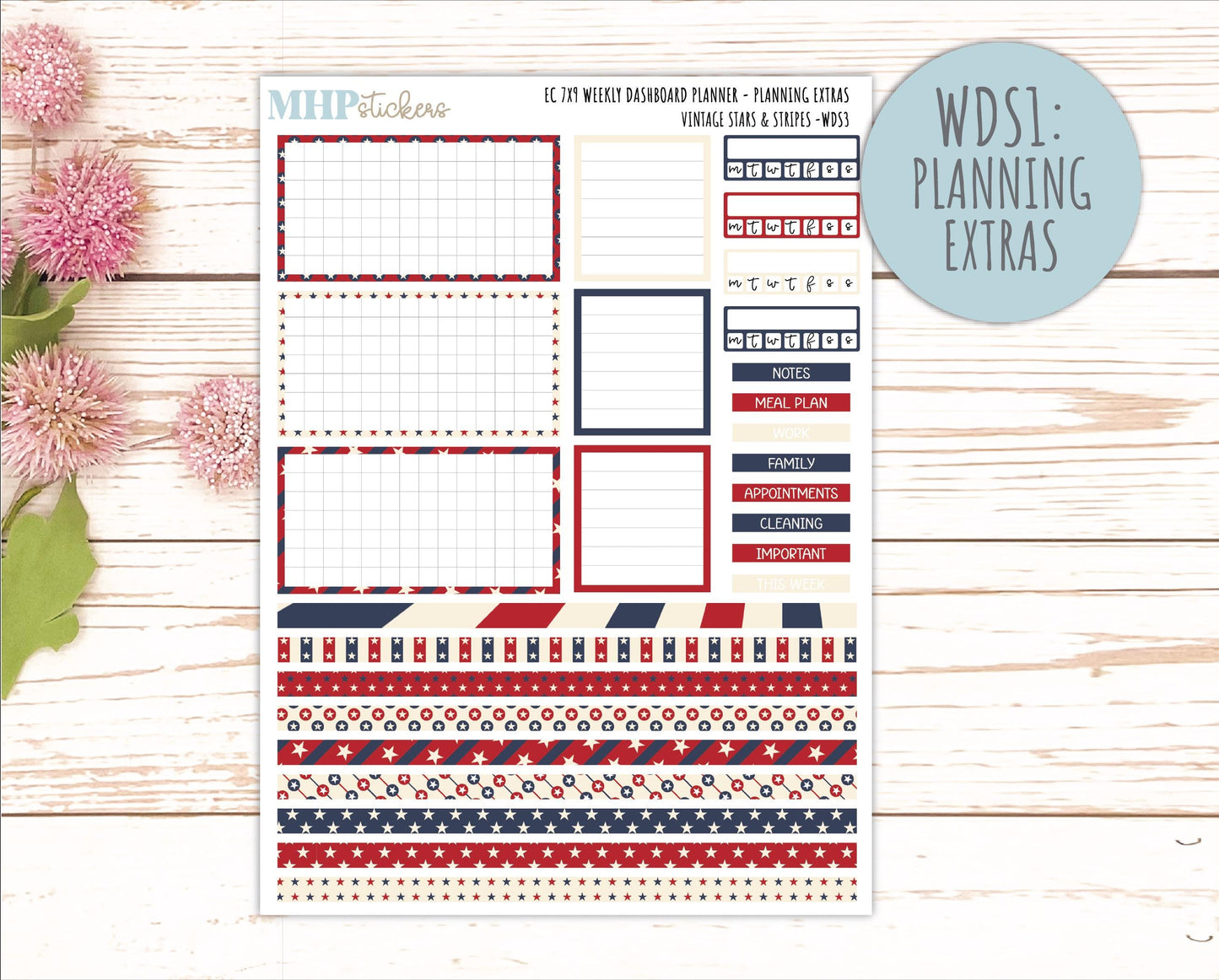JULY Weekly Dashboard Kit for 7x9 Erin Condren Planners. 2026 Collection "Vintage Stars & Stripes" || ECWDS
