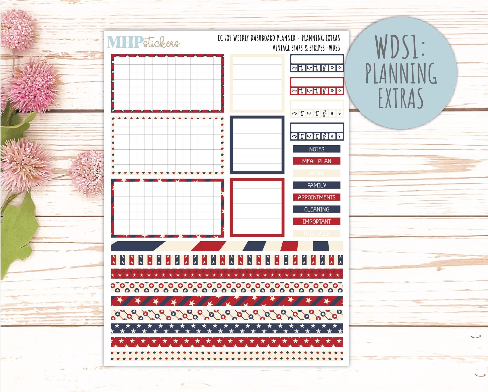 JULY Weekly Dashboard Kit for 7x9 Erin Condren Planners. 2026 Collection "Vintage Stars & Stripes" || ECWDS
