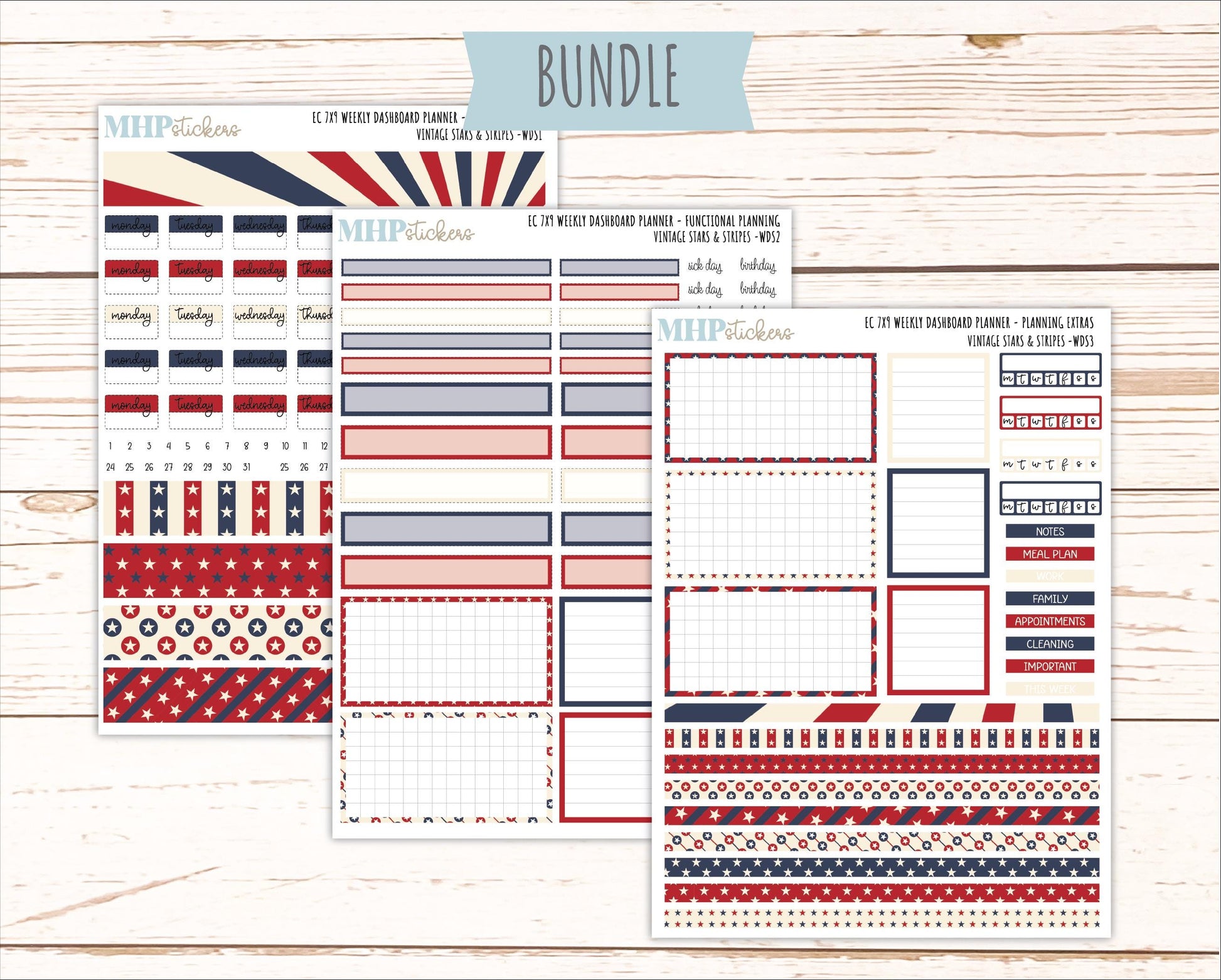 JULY Weekly Dashboard Kit for 7x9 Erin Condren Planners. 2026 Collection "Vintage Stars & Stripes" || ECWDS