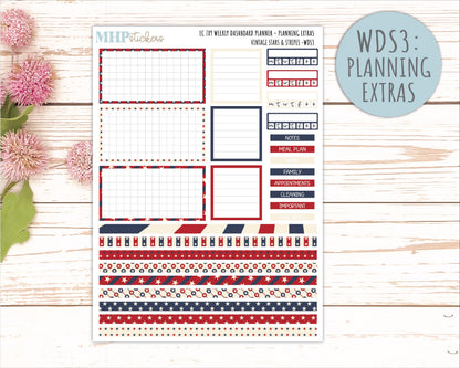JULY Daily Duo Sticker Kit for 7x9 Erin Condren Planners. 2026 Collection "Vintage Stars & Stripes || ECDD