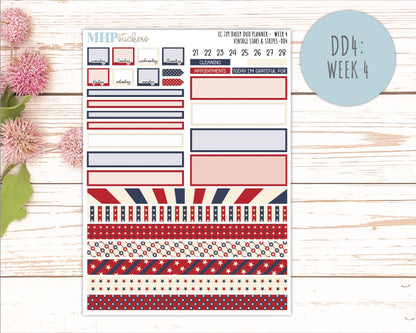 JULY Daily Duo Sticker Kit for 7x9 Erin Condren Planners. 2026 Collection "Vintage Stars & Stripes || ECDD