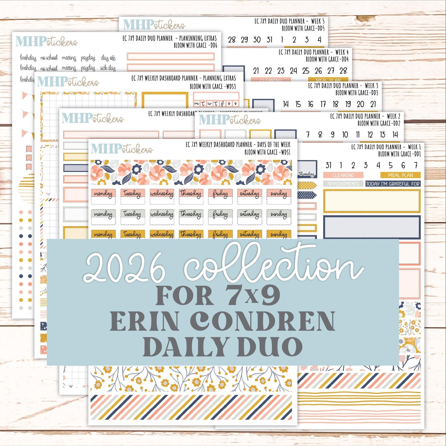 JULY Daily Duo Sticker Kit for 7x9 Erin Condren Planners. 2026 Collection "Bloom with Grace" || ECDD