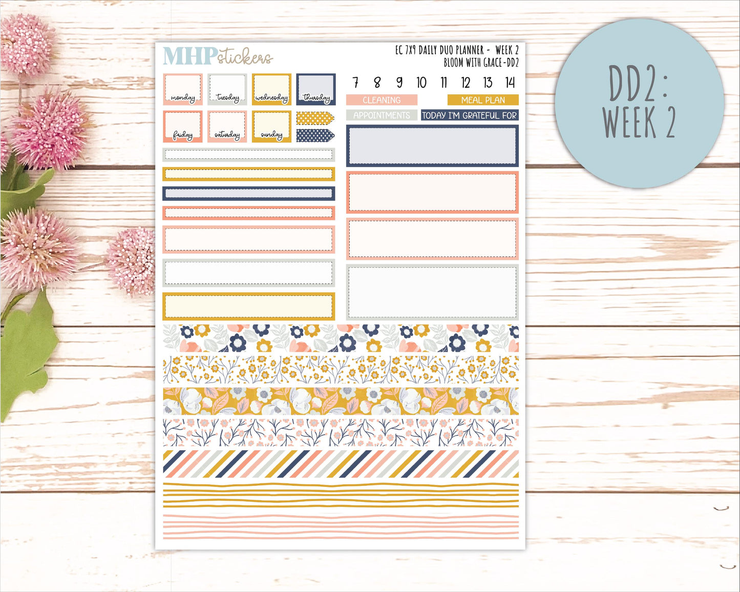 JULY Daily Duo Sticker Kit for 7x9 Erin Condren Planners. 2026 Collection "Bloom with Grace" || ECDD