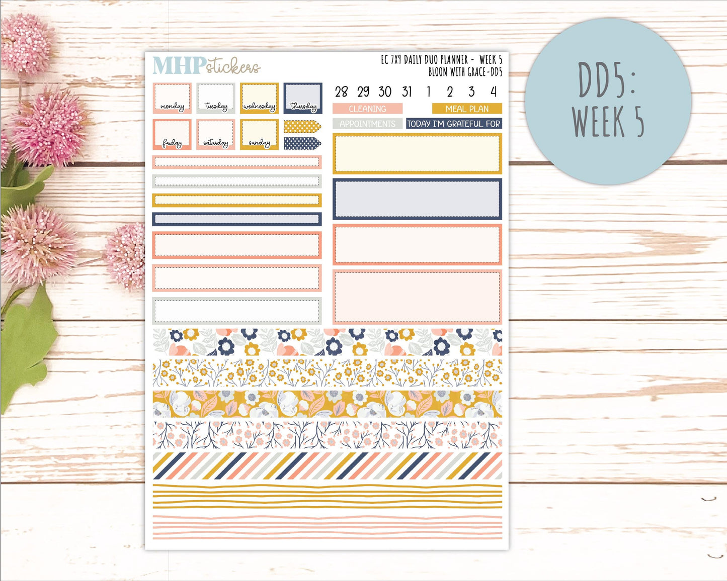 JULY Daily Duo Sticker Kit for 7x9 Erin Condren Planners. 2026 Collection "Bloom with Grace" || ECDD