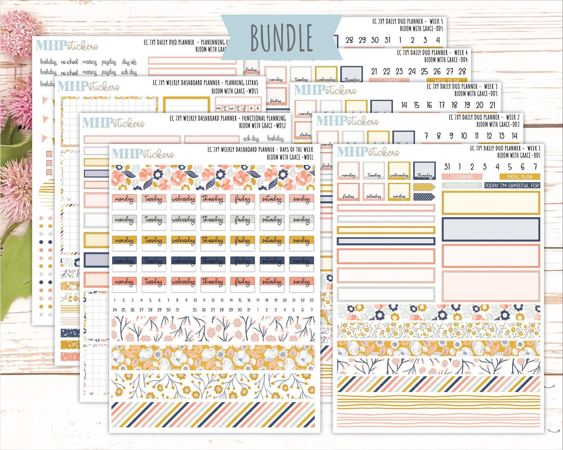 JULY Daily Duo Sticker Kit for 7x9 Erin Condren Planners. 2026 Collection "Bloom with Grace" || ECDD