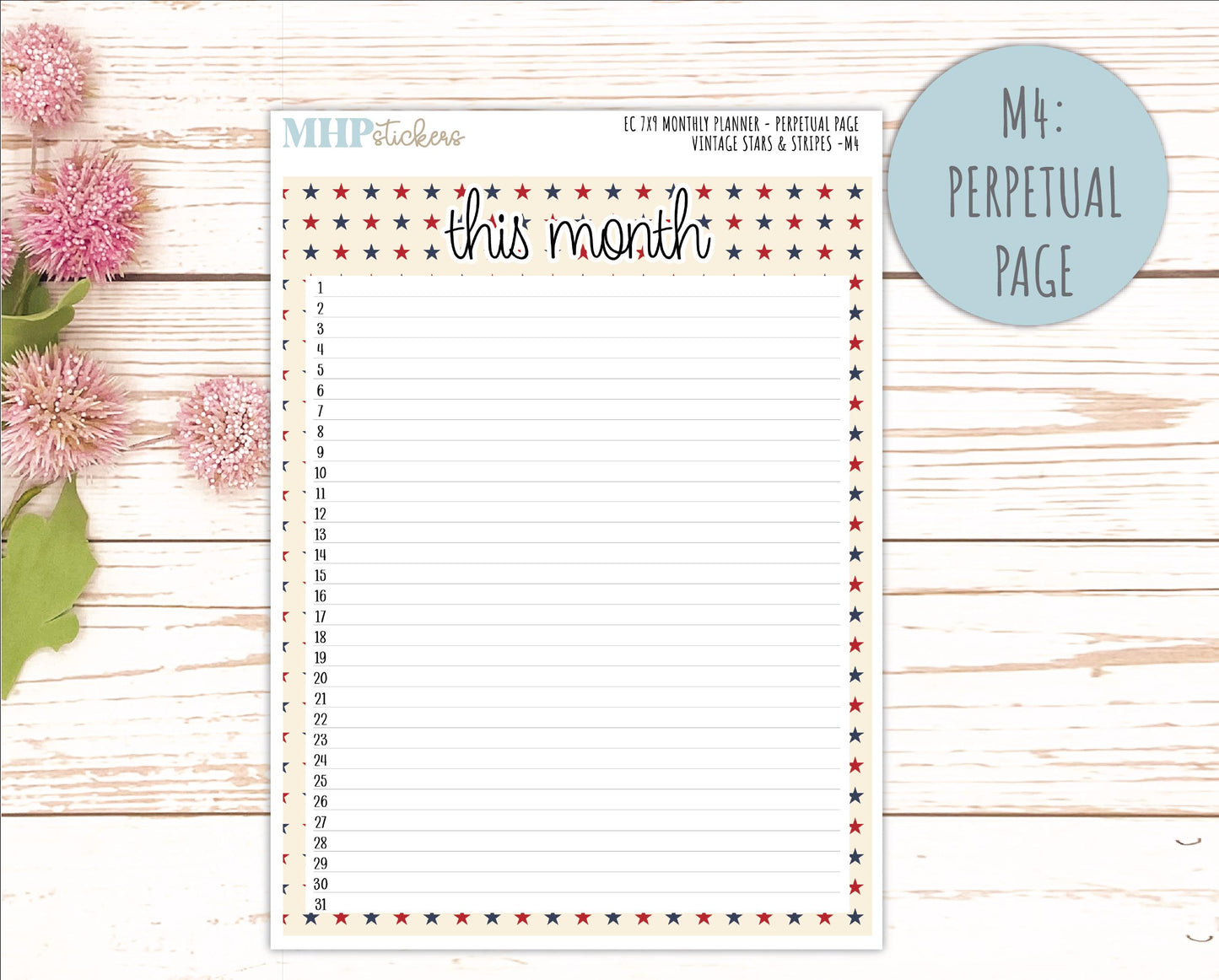 JULY Monthly Kit for 7x9 Erin Condren Planners. 2026 Collection "Vintage Stars & Stripes" || ECM