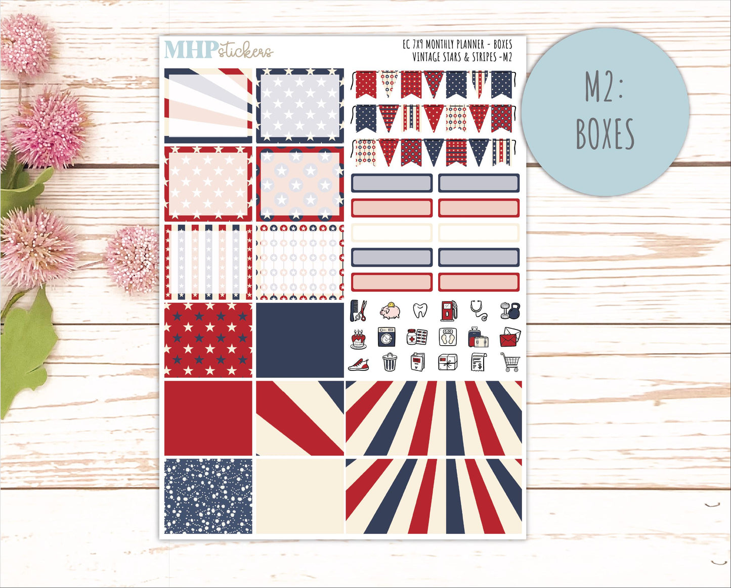 JULY Monthly Kit for 7x9 Erin Condren Planners. 2026 Collection "Vintage Stars & Stripes" || ECM