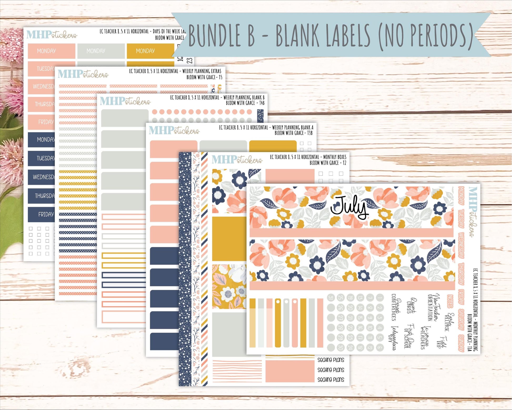 JULY Stickers for EC Teacher Lesson Planner - Horizontal Layout. 2026 Collection "Bloom with Grace" || ECTH