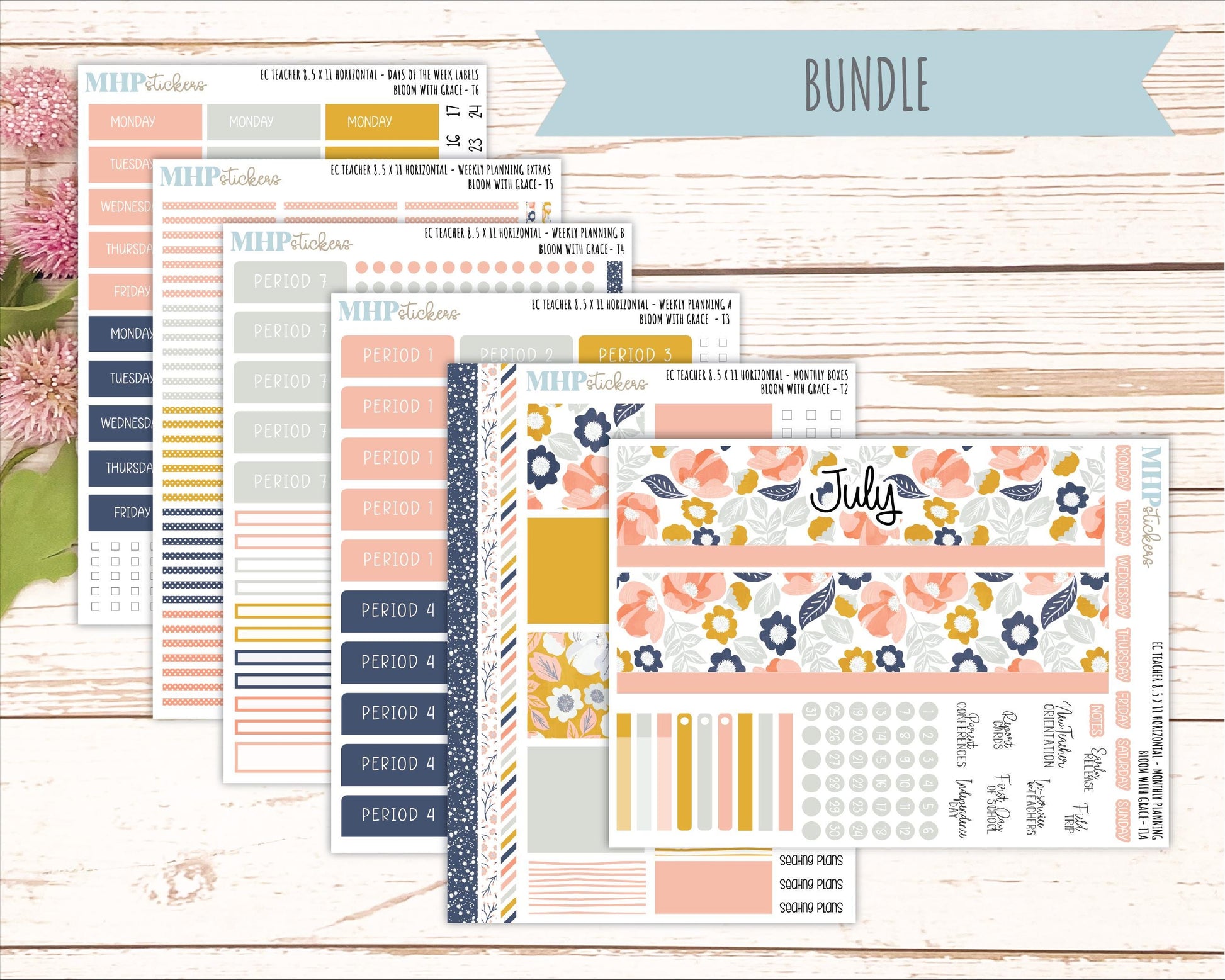 JULY Stickers for EC Teacher Lesson Planner - Horizontal Layout. 2026 Collection "Bloom with Grace" || ECTH