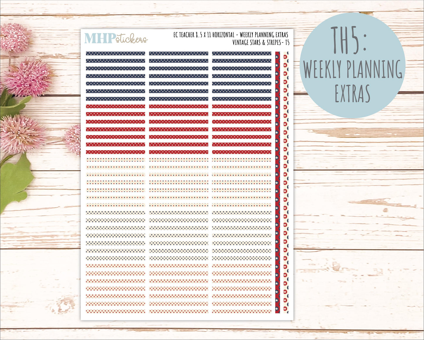 JULY Stickers for EC Teacher Lesson Planner - Horizontal Layout. 2026 Collection "Vintage Stars & Stripes" || ECTH