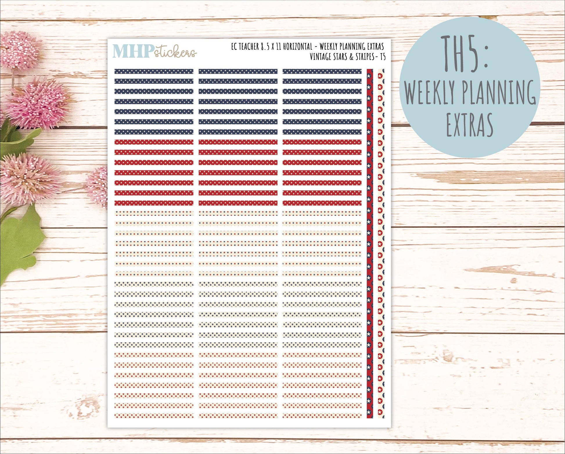 JULY Stickers for EC Teacher Lesson Planner - Horizontal Layout. 2026 Collection "Vintage Stars & Stripes" || ECTH