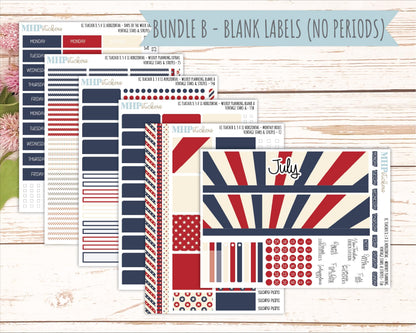 JULY Stickers for EC Teacher Lesson Planner - Horizontal Layout. 2026 Collection "Vintage Stars & Stripes" || ECTH