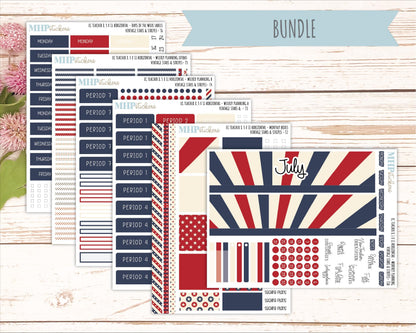 JULY Stickers for EC Teacher Lesson Planner - Horizontal Layout. 2026 Collection "Vintage Stars & Stripes" || ECTH